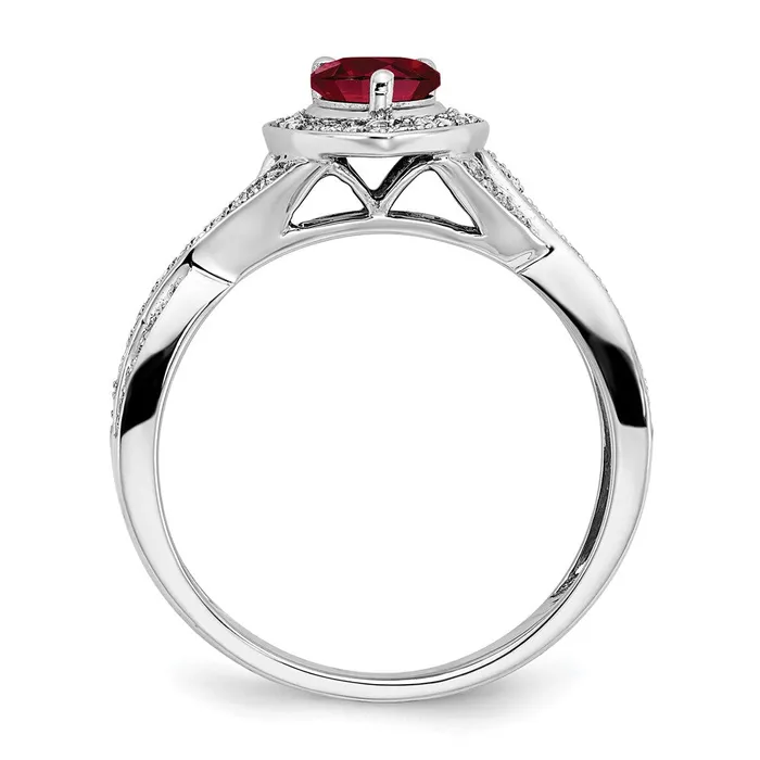 Goldia Rings Solid 14k White Gold Pear Created Simulated Ruby and CZ Halo Ring