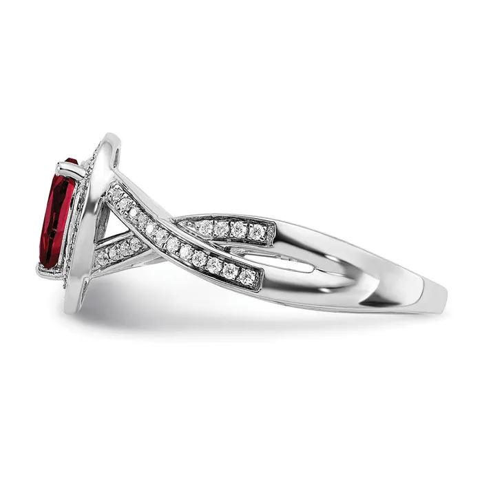Goldia Rings Solid 14k White Gold Pear Created Simulated Ruby and CZ Halo Ring