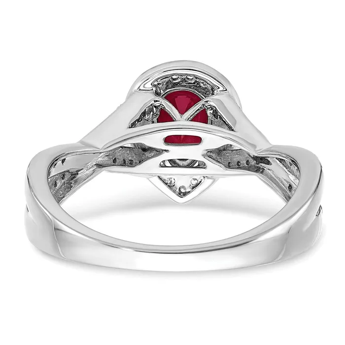 Goldia Rings Solid 14k White Gold Pear Created Simulated Ruby and CZ Halo Ring