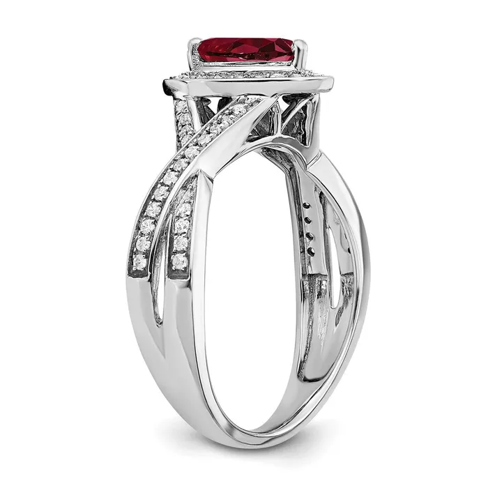 Goldia Rings Solid 14k White Gold Pear Created Simulated Ruby and CZ Halo Ring