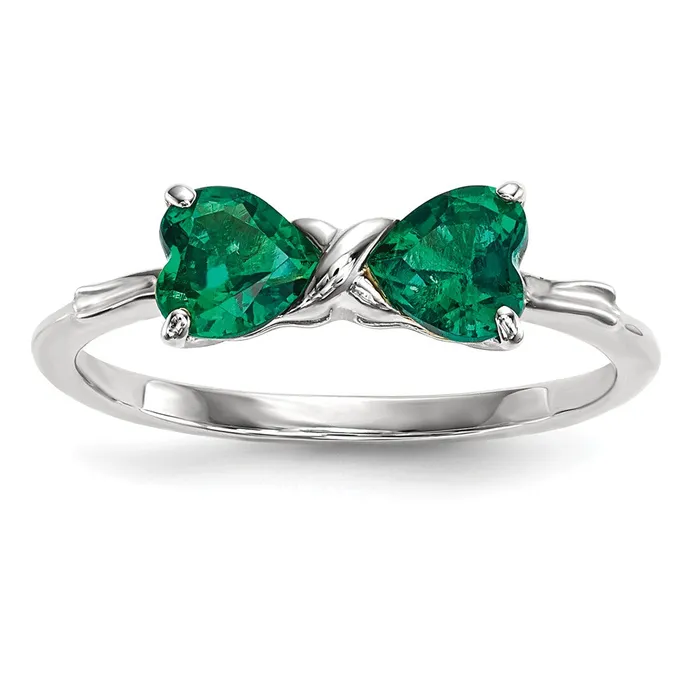 Goldia Rings Solid 14k White Gold Polished Created Simulated Emerald Bow Ring Goldia Rings Solid 14k White Gold Polished Created Simulated Emerald Bow Ring