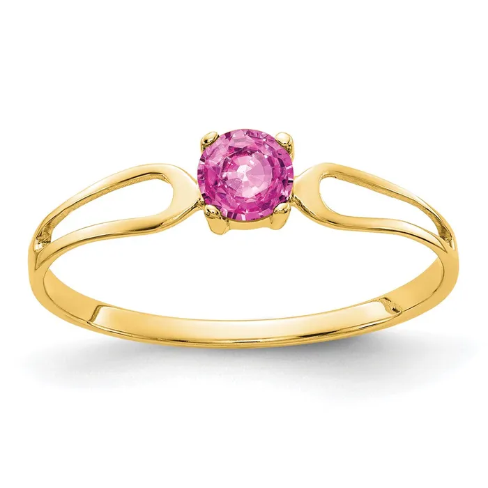 Goldia Rings Solid 14k Yellow Gold 4mm PinK Simulated Sapphire Ring