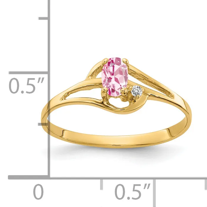 Goldia Rings Solid 14k Yellow Gold 5x3mm Oval Simulated Pink Tourmaline A CZ Ring