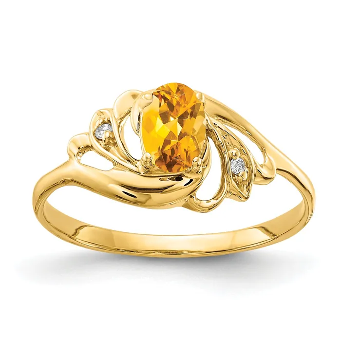 Goldia Rings Solid 14k Yellow Gold 6x4mm Oval Simulated Citrine AA CZ Ring