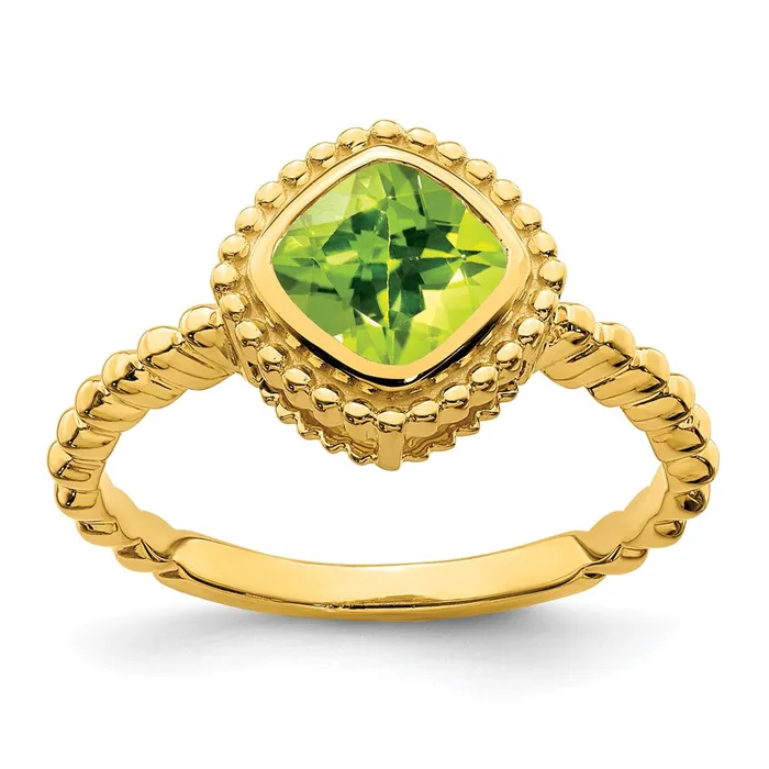 Goldia Rings Solid 14k Yellow Gold Cushion Simulated Peridot Ring