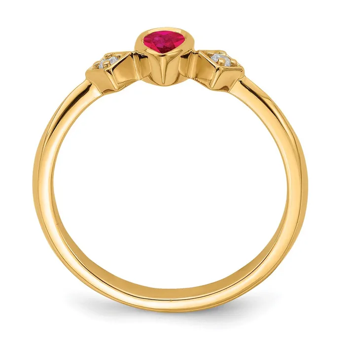 Goldia Rings Solid 14k Yellow Gold Pear Bezel Simulated Ruby and CZ Ring