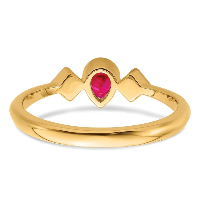 Goldia Rings Solid 14k Yellow Gold Pear Bezel Simulated Ruby and CZ Ring