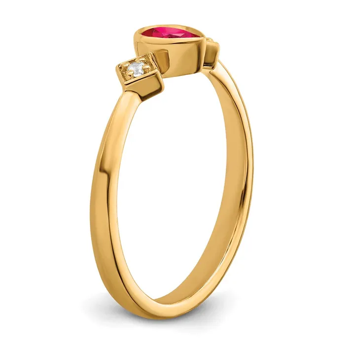 Goldia Rings Solid 14k Yellow Gold Pear Bezel Simulated Ruby and CZ Ring