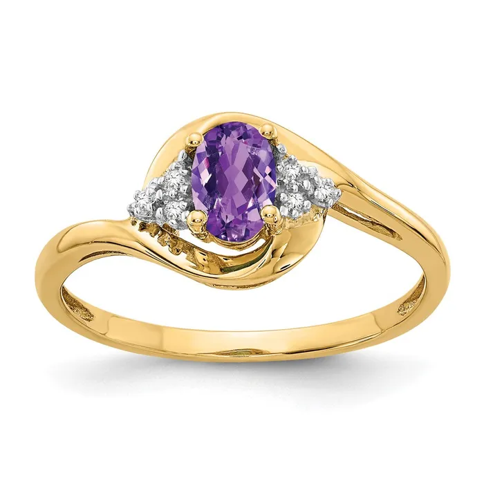 Goldia Rings Solid 14k Yellow Gold Simulated Amethyst and CZ Ring