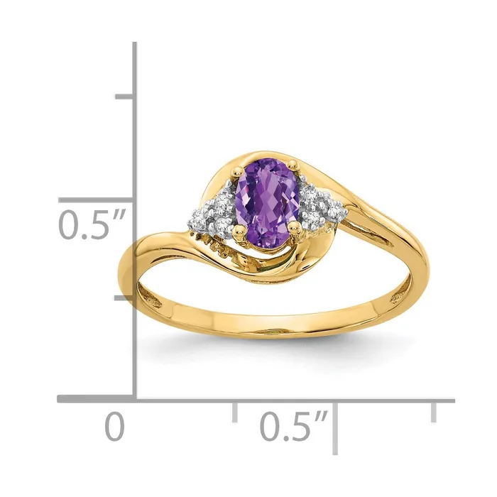 Goldia Rings Solid 14k Yellow Gold Simulated Amethyst and CZ Ring