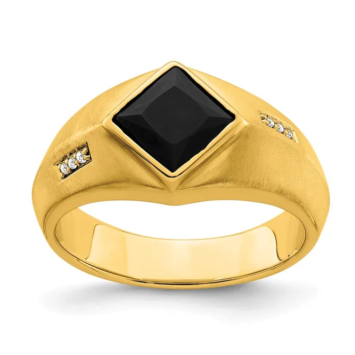 Goldia Rings Solid 14k Yellow Gold Simulated Onyx and CZ Satin Mens Ring Goldia Rings Solid 14k Yellow Gold Simulated Onyx and CZ Satin Mens Ring