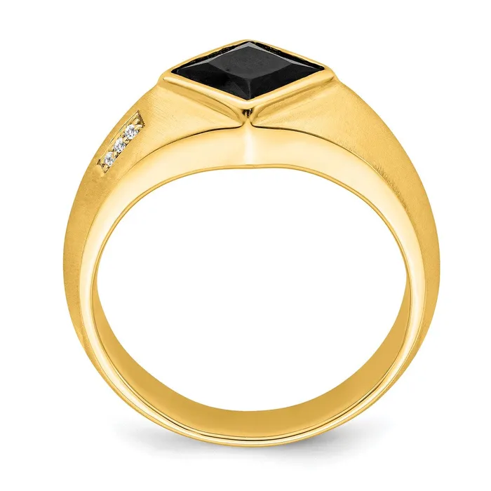 Goldia Rings Solid 14k Yellow Gold Simulated Onyx and CZ Satin Mens Ring
