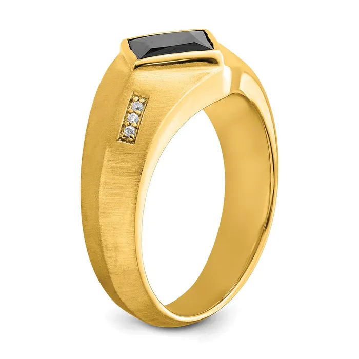 Goldia Rings Solid 14k Yellow Gold Simulated Onyx and CZ Satin Mens Ring