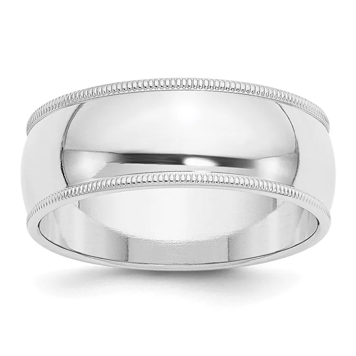 Goldia Rings Solid 18K White Gold 8mm Milgrain Half Round MensWomens Wedding Band Ring Size 65 Goldia Rings Solid 18K White Gold 8mm Milgrain Half Round MensWomens Wedding Band Ring Size 65