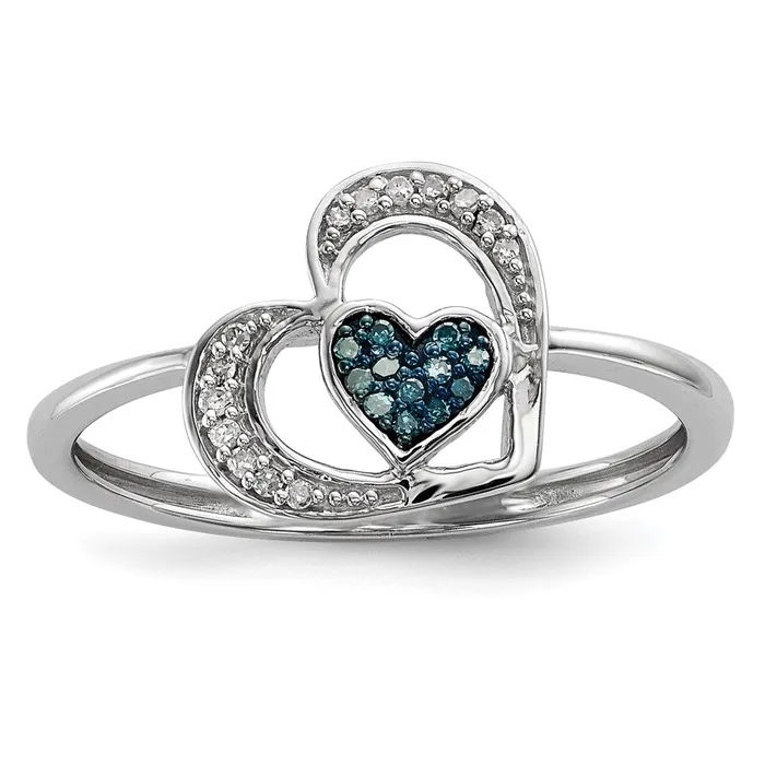 Goldia Rings Sterling Silver Blue and White Diamond Heart Ring