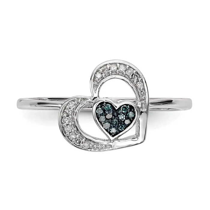 Goldia Rings Sterling Silver Blue and White Diamond Heart Ring