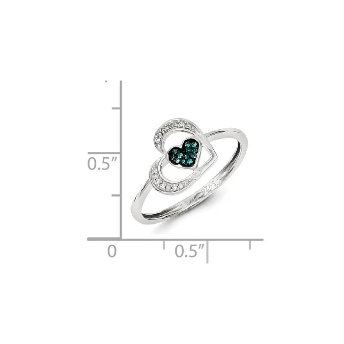 Goldia Rings Sterling Silver Blue and White Diamond Heart Ring