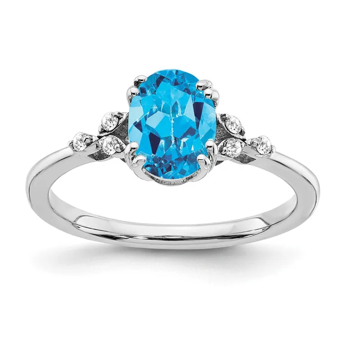 Goldia Rings Sterling Silver Blue Topaz and Diamond Ring
