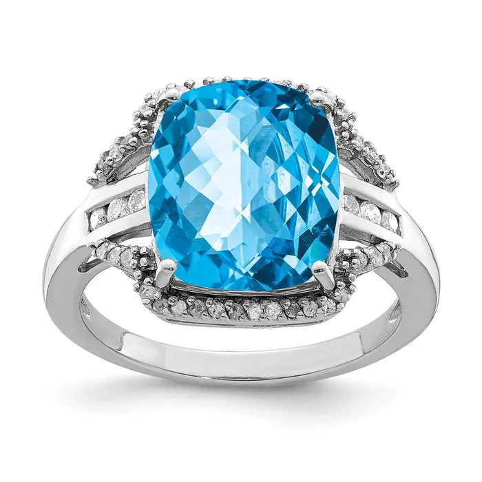 Goldia Rings Sterling Silver Rhodium CheckerCut Blue Topaz u0026 Diamond Ring Goldia Rings Sterling Silver Rhodium CheckerCut Blue Topaz u0026 Diamond Ring