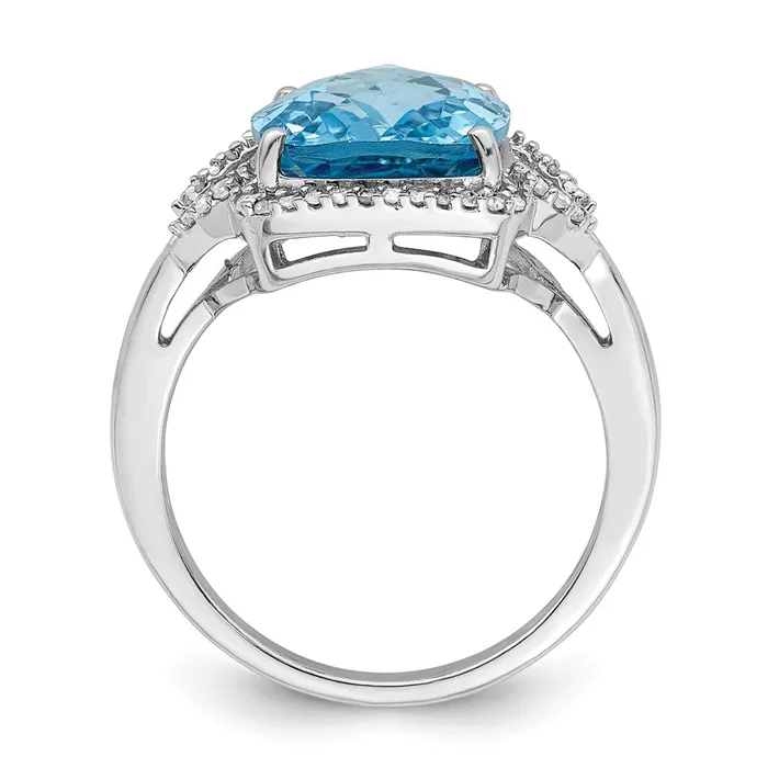 Goldia Rings Sterling Silver Rhodium CheckerCut Blue Topaz u0026 Diamond Ring
