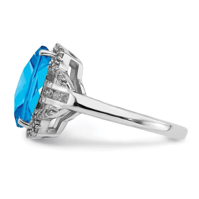 Goldia Rings Sterling Silver Rhodium CheckerCut Blue Topaz u0026 Diamond Ring
