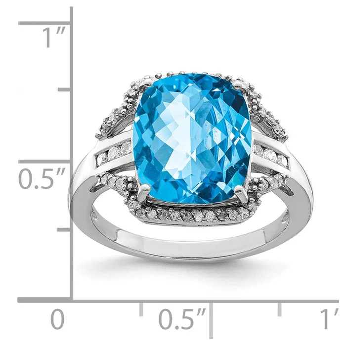 Goldia Rings Sterling Silver Rhodium CheckerCut Blue Topaz u0026 Diamond Ring