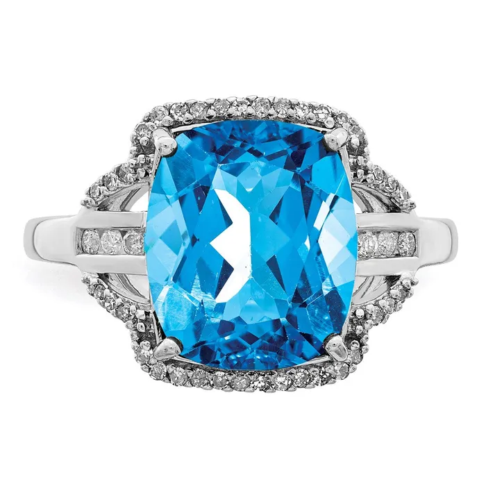 Goldia Rings Sterling Silver Rhodium CheckerCut Blue Topaz u0026 Diamond Ring