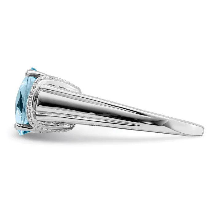Goldia Rings Sterling Silver Rhodium CheckerCut Sky Blue Topaz u0026 Diamond Ring