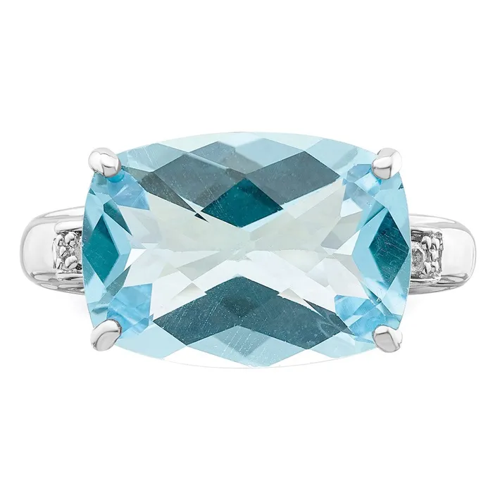 Goldia Rings Sterling Silver Rhodium CheckerCut Sky Blue Topaz u0026 Diamond Ring