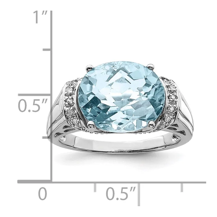 Goldia Rings Sterling Silver Rhodium CheckerCut Sky Blue Topaz u0026 Diamond Ring