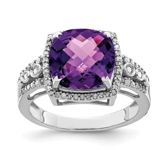 Goldia Rings Sterling Silver Rhodiumplated CheckerCut Amethyst u0026 Diamond Ring Goldia Rings Sterling Silver Rhodiumplated CheckerCut Amethyst u0026 Diamond Ring