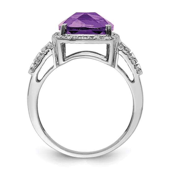Goldia Rings Sterling Silver Rhodiumplated CheckerCut Amethyst u0026 Diamond Ring