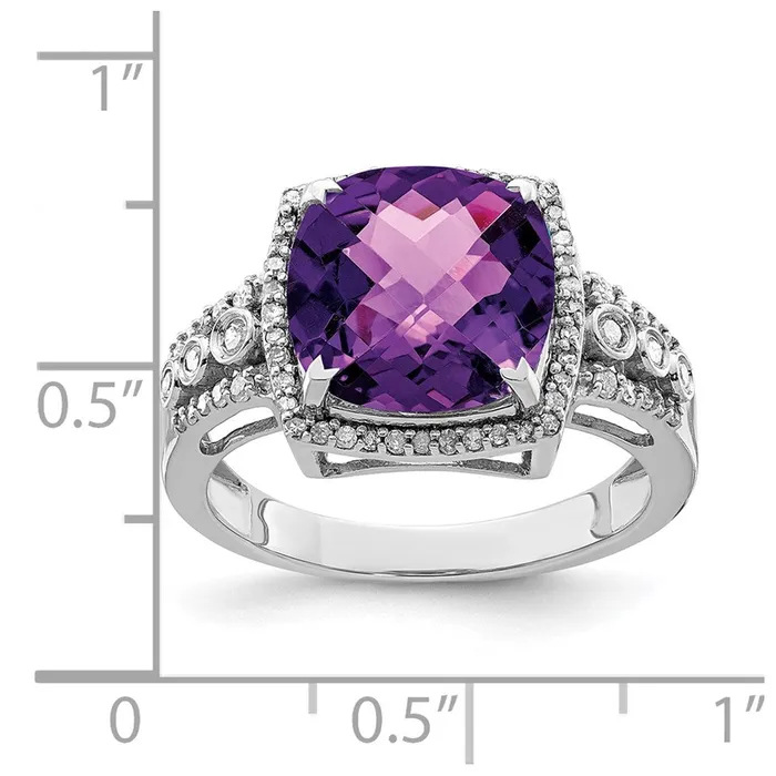 Goldia Rings Sterling Silver Rhodiumplated CheckerCut Amethyst u0026 Diamond Ring