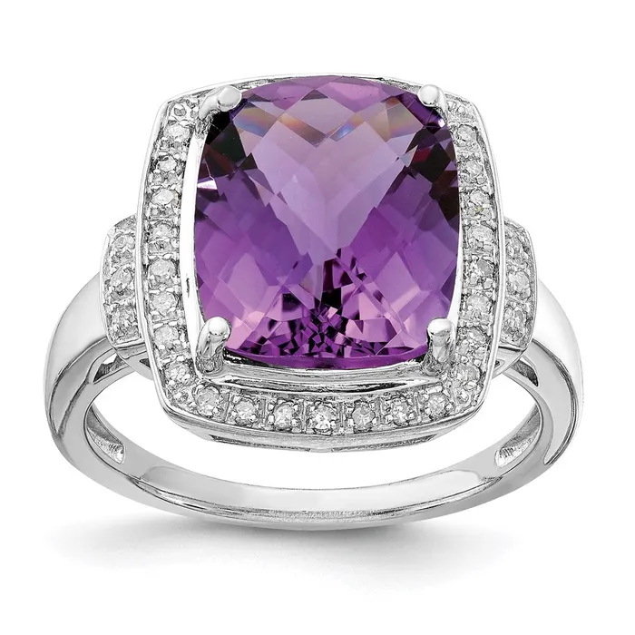 Goldia Rings Sterling Silver Rhodiumplated Diamond u0026 CheckerCut Amethyst Ring Goldia Rings Sterling Silver Rhodiumplated Diamond u0026 CheckerCut Amethyst Ring