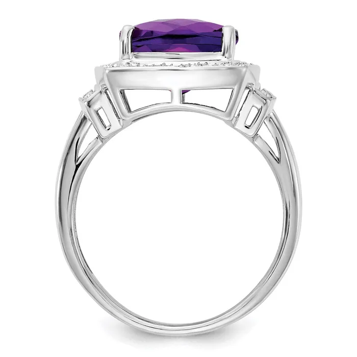 Goldia Rings Sterling Silver Rhodiumplated Diamond u0026 CheckerCut Amethyst Ring