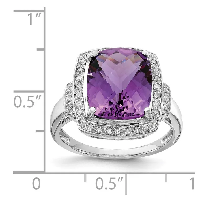 Goldia Rings Sterling Silver Rhodiumplated Diamond u0026 CheckerCut Amethyst Ring