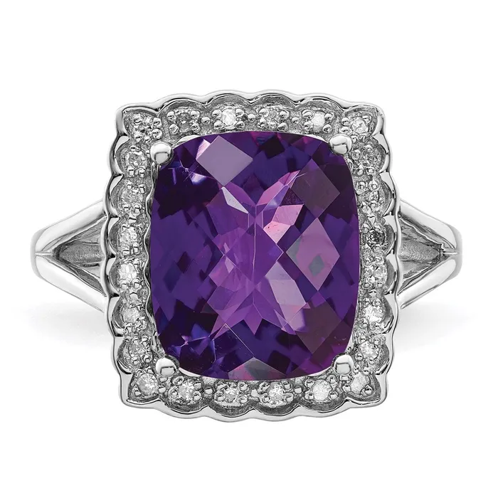 Goldia Rings Sterling Silver Rhodiumplated Diamond u0026 CheckerCut Amethyst Ring