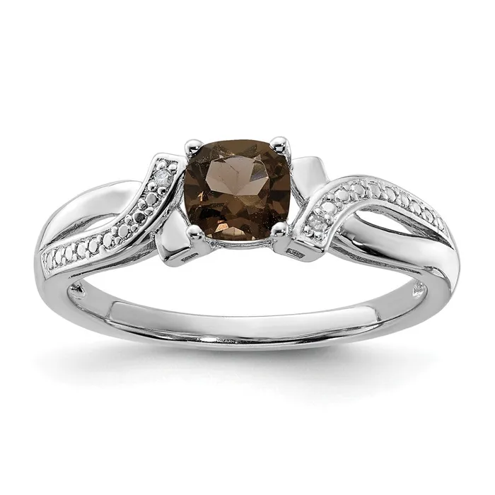 Goldia Rings Sterling Silver Rhodium Smoky Quartz Diamond Ring