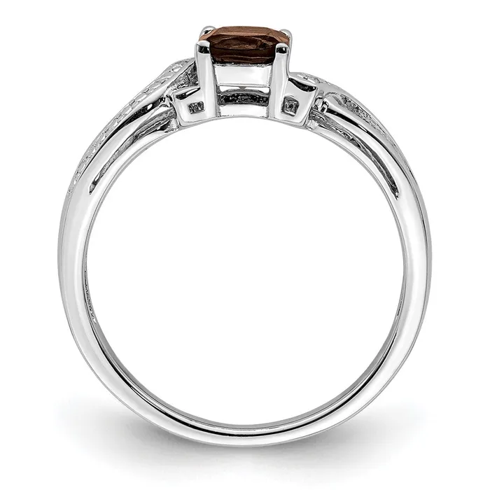 Goldia Rings Sterling Silver Rhodium Smoky Quartz Diamond Ring