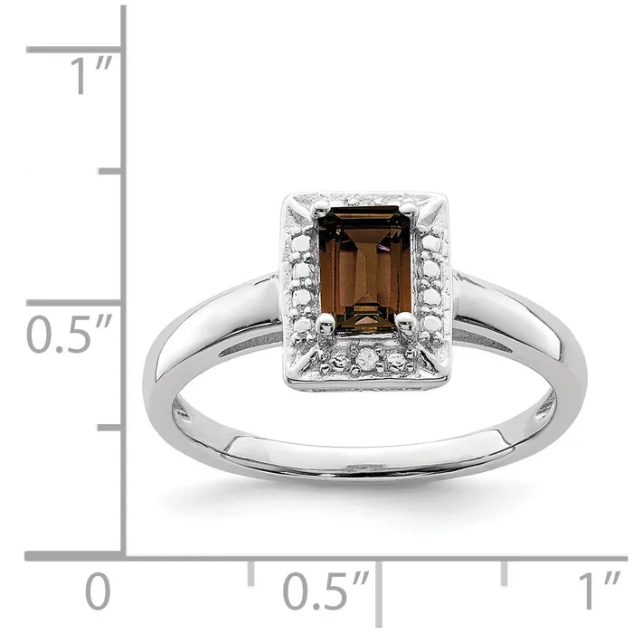 Goldia Rings Sterling Silver Rhodium Smoky Quartz Diamond Ring