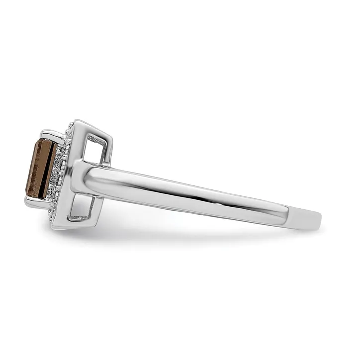 Goldia Rings Sterling Silver Rhodium Smoky Quartz Diamond Ring