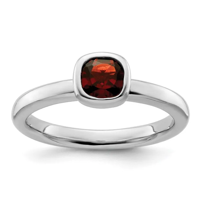 Goldia Rings Sterling Silver Stackable Expressions Cushion Cut Garnet Ring