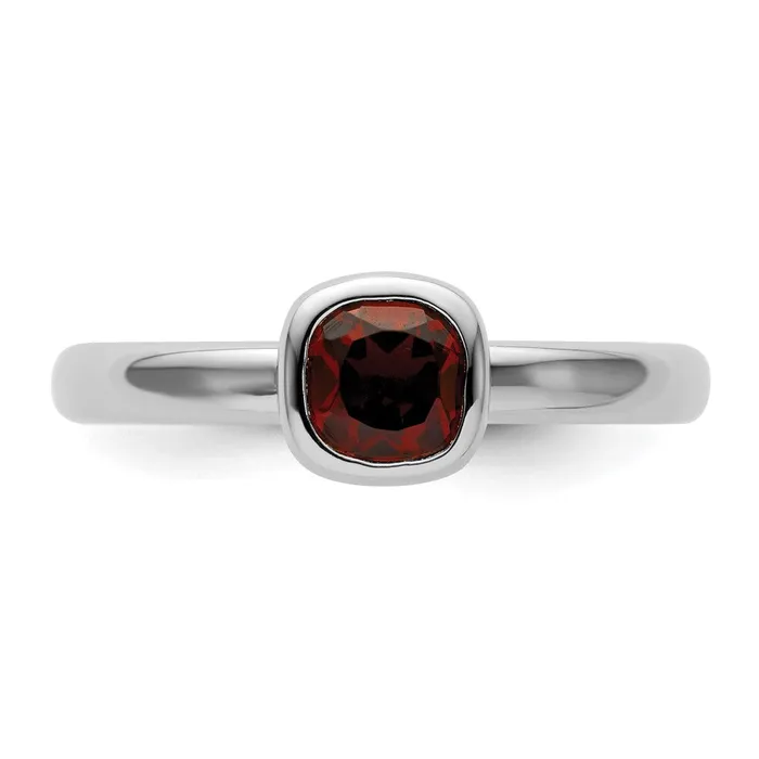 Goldia Rings Sterling Silver Stackable Expressions Cushion Cut Garnet Ring