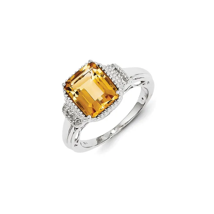 Goldia Rings Sterling Silver with Citrine and White Topaz Rectangular Ring