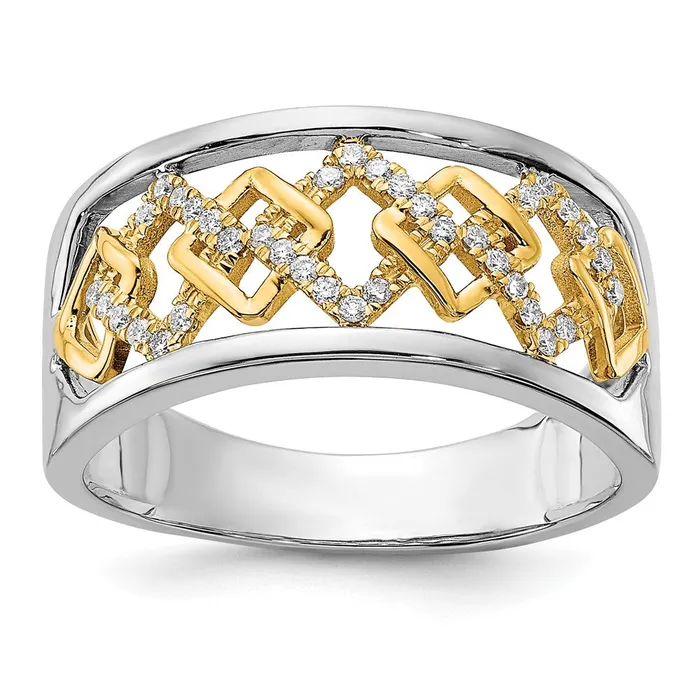 Goldia Solid 14k Twotone Polished Fancy Squares Simulated CZ Ring Rings