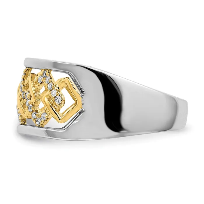 Goldia Solid 14k Twotone Polished Fancy Squares Simulated CZ Ring Rings