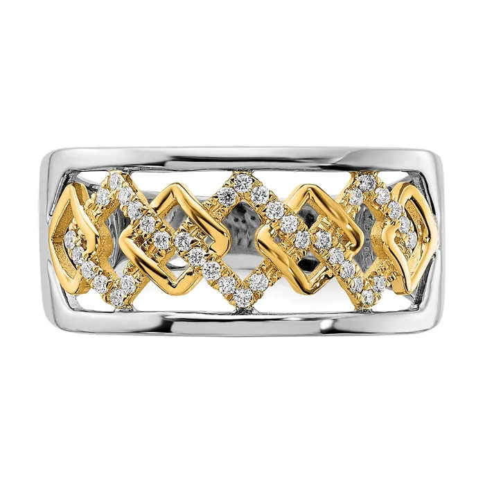 Goldia Solid 14k Twotone Polished Fancy Squares Simulated CZ Ring Rings