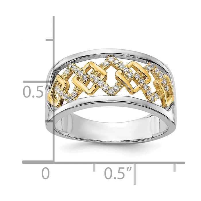 Goldia Solid 14k Twotone Polished Fancy Squares Simulated CZ Ring Rings