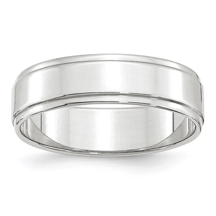 Goldia Solid 14K White Gold 6mm Flat with Step Edge MensWomens Wedding Band Ring Size 45 Rings