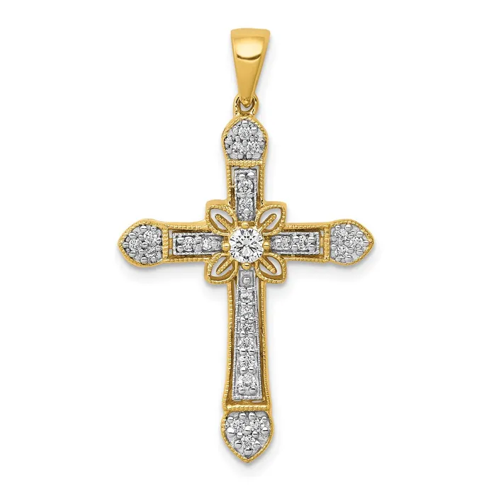 Goldia Solid 14k Yellow Gold 13ct Simulated CZ Filigree Cross Pendant Necklaces